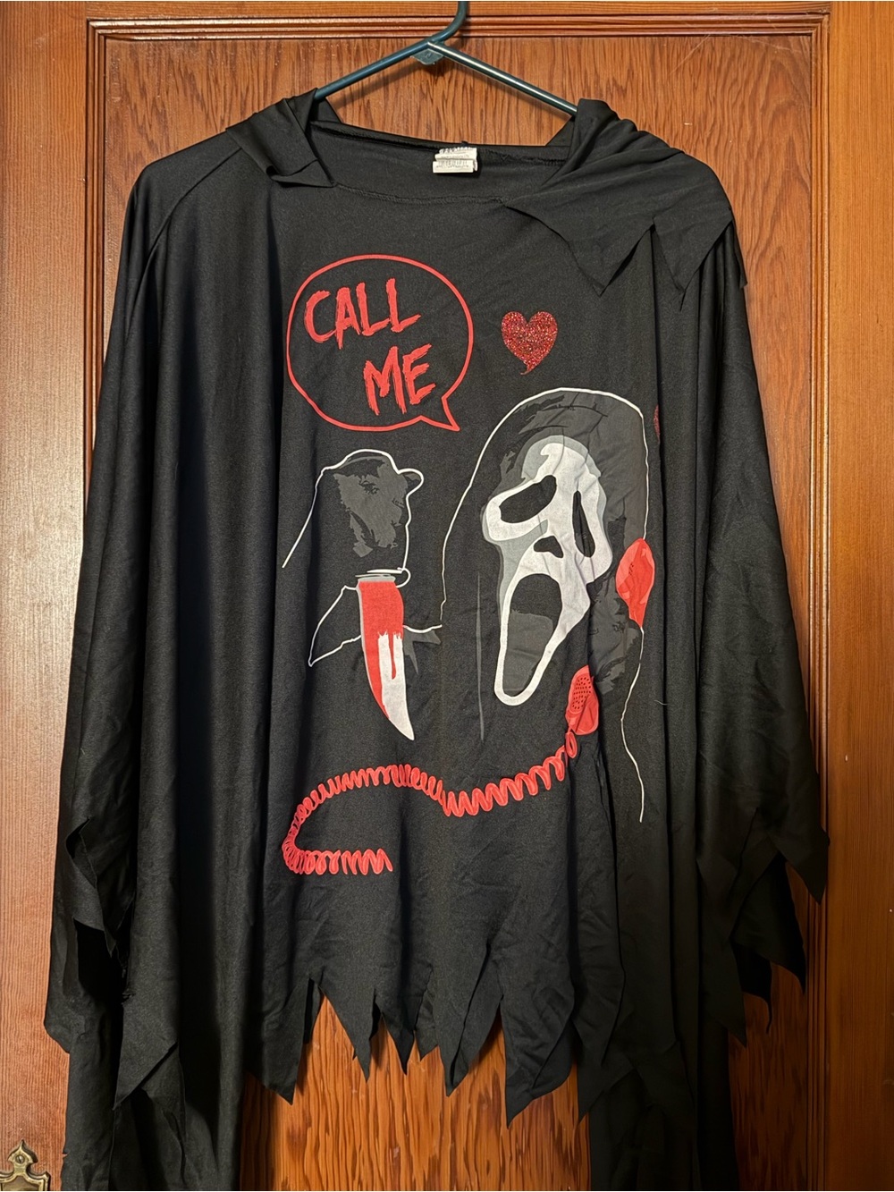 Black "Call Me" Ghost Mask Hoodie Top for adults